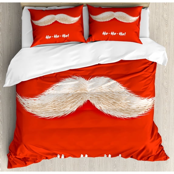 Ambesonne Christmas Duvet Cover Set, Vivid Santa Mustache, Queen, Scarlet Cream