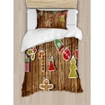 thumbnail image 1 of Ambesonne Christmas Duvet Cover Set, Wooden Pattern, Twin, Brown Red, 1 of 3