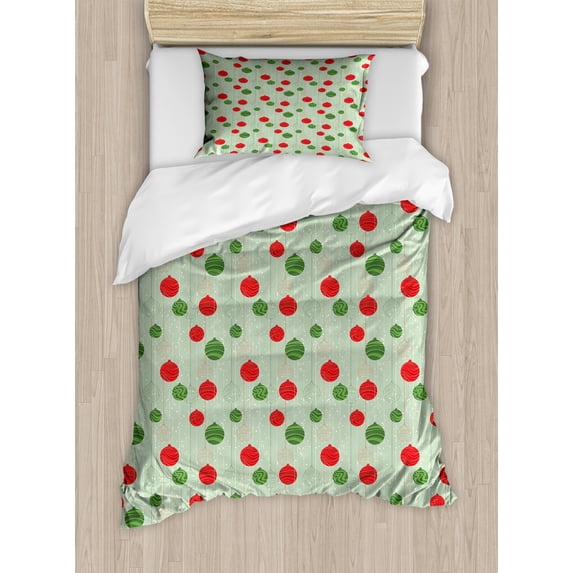 Ambesonne Christmas Duvet Cover Sets, Baubles Strings, 2-Twin, Multicolor