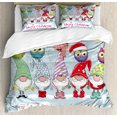 thumbnail image 1 of Ambesonne Christmas Duvet Cover Sets, Colorful Gnomes and Owls, 2-King, Pale Blue Multicolor, 1 of 7