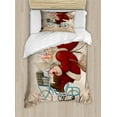 thumbnail image 1 of Ambesonne Christmas Duvet Cover Sets, Santa Rides a Blue Bike, 2-Twin, Pale Sepia Ruby, 1 of 4