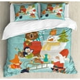 thumbnail image 1 of Ambesonne Christmas Duvet Cover Sets, Snowman Bear Fox Santa, 2-King, Pale Teal and Multicolor, 1 of 7