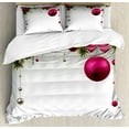 thumbnail image 1 of Ambesonne Christmas Duvet Cover Sets, Vivid Fir Twigs Balls, 2-Queen, Magenta Olive Green Grey, 1 of 7