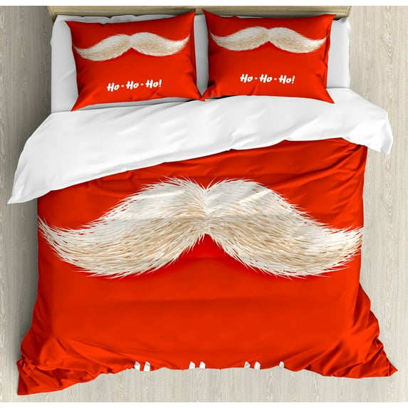 Ambesonne Christmas Duvet Cover Sets, Vivid Santa Mustache, 2-Queen, Scarlet Cream