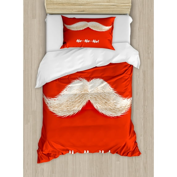 Ambesonne Christmas Duvet Cover Sets, Vivid Santa Mustache, 2-Twin, Scarlet Cream