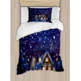 thumbnail image 1 of Ambesonne Christmas Duvet Cover Sets, Winter Night House, 2-Twin, Navy Blue Yellow, 1 of 4