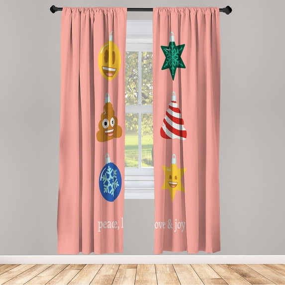 Ambesonne Christmas Emoji Curtains, Cartoon Star Snow, Pair of 28"x84", Blush and Multicolor