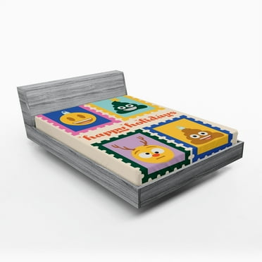 Ambesonne Christmas Emoji Fitted Sheet, Xmas Characters, Queen Size, Eggshell Multicolor