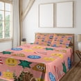 thumbnail image 1 of Ambesonne Christmas Emoji Fitted & Top Sheet Set with Shams, Modern Poop Snow, Pale Pink Mustard Green, 1 of 5