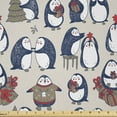 thumbnail image 1 of Ambesonne Christmas Fabric by the Yard Microfiber, Grunge Penguins Boxes, 5 Yards, Navy Blue White Umber, 1 of 2