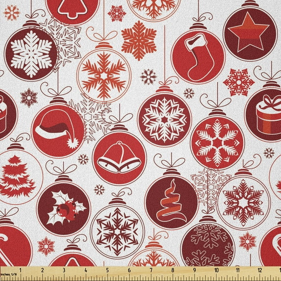 Ambesonne Christmas Fabric by the Yard Microfiber, Vintage Xmas Scene, 3 Yards, White and Vermilion