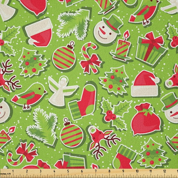 Ambesonne Christmas Fabric by the Yard Microfiber, Xmas, 1 Yard, Apple Green Red