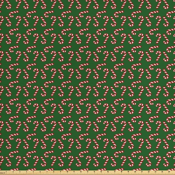 Ambesonne Christmas Fabric by the Yard Upholstery, Candy Canes, 10 Yards, Green Red White