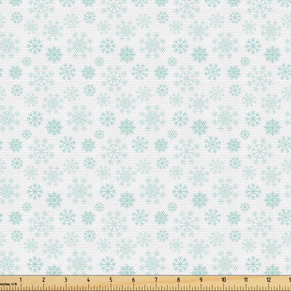 Ambesonne Christmas Fabric by the Yard Upholstery, Minimalist Snowflakes, 5 Yards, Pale Seafoam White