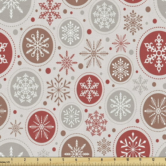 Ambesonne Christmas Fabric by the Yard Upholstery, Snowflakes Print, 1 Yard, Ruby Pale Grey