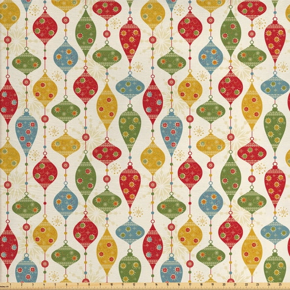 Ambesonne Christmas Fabric by the Yard Upholstery, Traditional Balls, 5 Yards, Multicolor