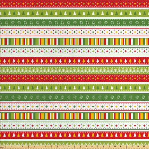 Ambesonne Christmas Fabric by the Yard Upholstery, Traditional Borders, 5 Yards, Lime Green Yellow Red