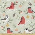 thumbnail image 1 of Ambesonne Christmas Fabric by the Yard Upholstery, Winter Ornaments Birds, 10 Yards, Pale Green and Multicolor, 1 of 5