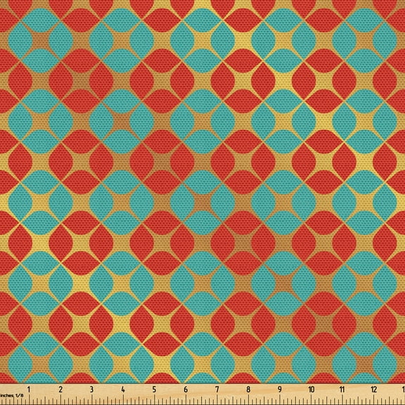 Ambesonne Christmas Fabric by the Yard Upholstery, Wrapping Pattern Ornament, 1 Yard, Dark Seafoam and Apricot