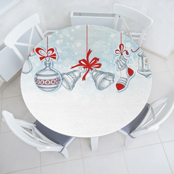 Ambesonne Christmas Fitted Round Tablecloth, Retro, 36"- 40" Diameter, White Orange and Blue