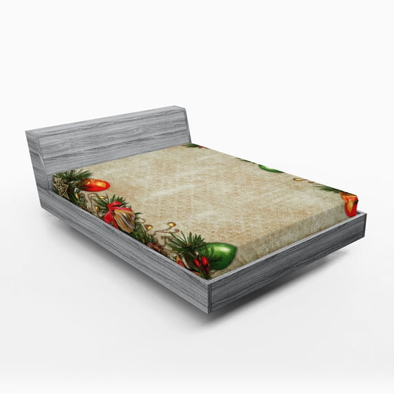 Ambesonne Christmas Fitted Sheet 2 Pcs Set, Retro Frame Old Days, California King, Multicolor