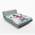 thumbnail image 1 of Ambesonne Christmas Fitted Sheet 2 Pcs Set, Skiing Snowman Trees, Queen, Teal Red White, 1 of 3