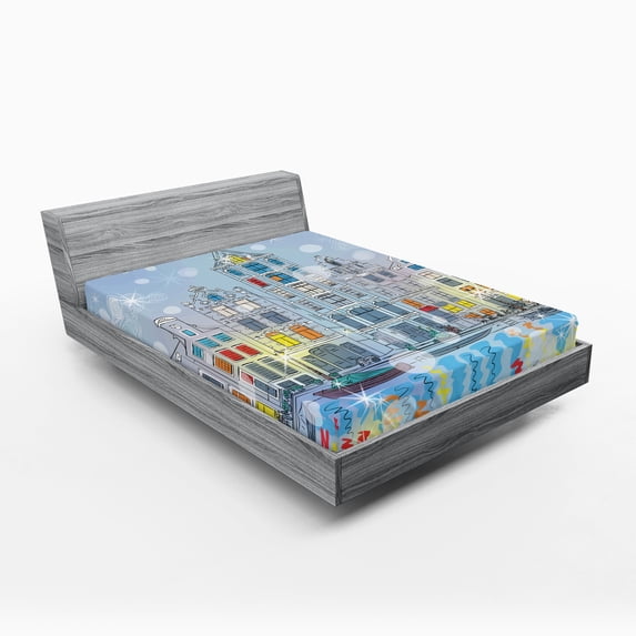 Ambesonne Christmas Fitted Sheet, Amsterdam Canal Xmas, Queen Size, Multicolor