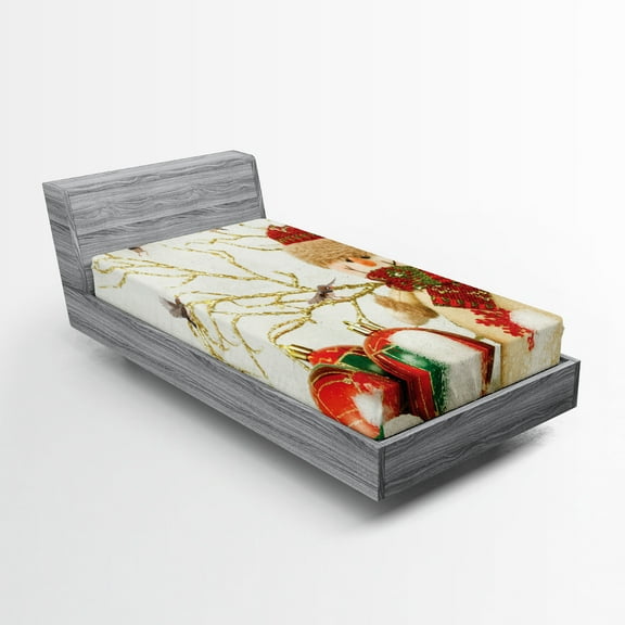 Ambesonne Christmas Fitted Sheet, Colorful Jolly Times, Twin XL Size, Multicolor