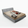thumbnail image 1 of Ambesonne Christmas Fitted Sheet, Cool Santa on Bike, Queen Size, Red and Cream, 1 of 3