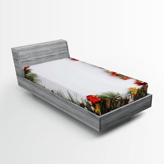 Ambesonne Christmas Fitted Sheet, Dressed Xmas Tree, Twin Size, Multicolor