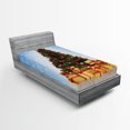thumbnail image 1 of Ambesonne Christmas Fitted Sheet, Fir Tree Snowy Weather, Twin Size, Blue and Mustard, 1 of 3