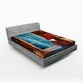 thumbnail image 1 of Ambesonne Christmas Fitted Sheet, Frozen Snowy House, Queen Size, Red Blue, 1 of 3