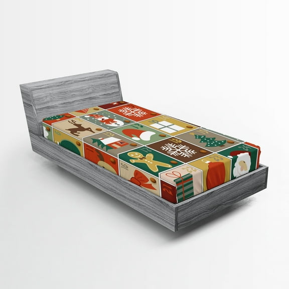 Ambesonne Christmas Fitted Sheet, Gingerbread Man Reindeer, Twin Size, Multicolor