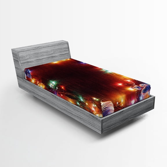 Ambesonne Christmas Fitted Sheet, Hipster Grunge Tinsel, Twin XL Size, Multicolor