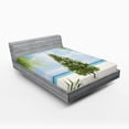 thumbnail image 1 of Ambesonne Christmas Fitted Sheet, Holiday Party Tree, Full Size, Green Blue Cream, 1 of 3