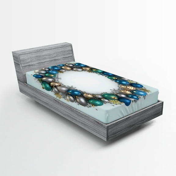 Ambesonne Christmas Fitted Sheet, New Years Ornament, Twin Size, Multicolor