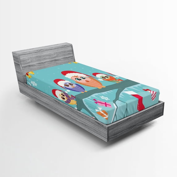 Ambesonne Christmas Fitted Sheet, Owl Family Tree, Twin XL Size, Multicolor