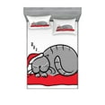 thumbnail image 1 of Ambesonne Christmas Fitted Sheet & Pillow Sham Set, Cat with Santa Hat, Full, White Red Grey, 1 of 2