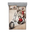 thumbnail image 1 of Ambesonne Christmas Fitted Sheet & Pillow Sham Set, Cool Santa on Bike, Queen, Red and Cream, 1 of 2