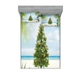 thumbnail image 1 of Ambesonne Christmas Fitted Sheet & Pillow Sham Set, Holiday Party Tree, Queen, Green Blue Cream, 1 of 2