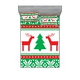 thumbnail image 1 of Ambesonne Christmas Fitted Sheet & Pillow Sham Set, Holiday Season Deer, Queen, Red Green White, 1 of 3