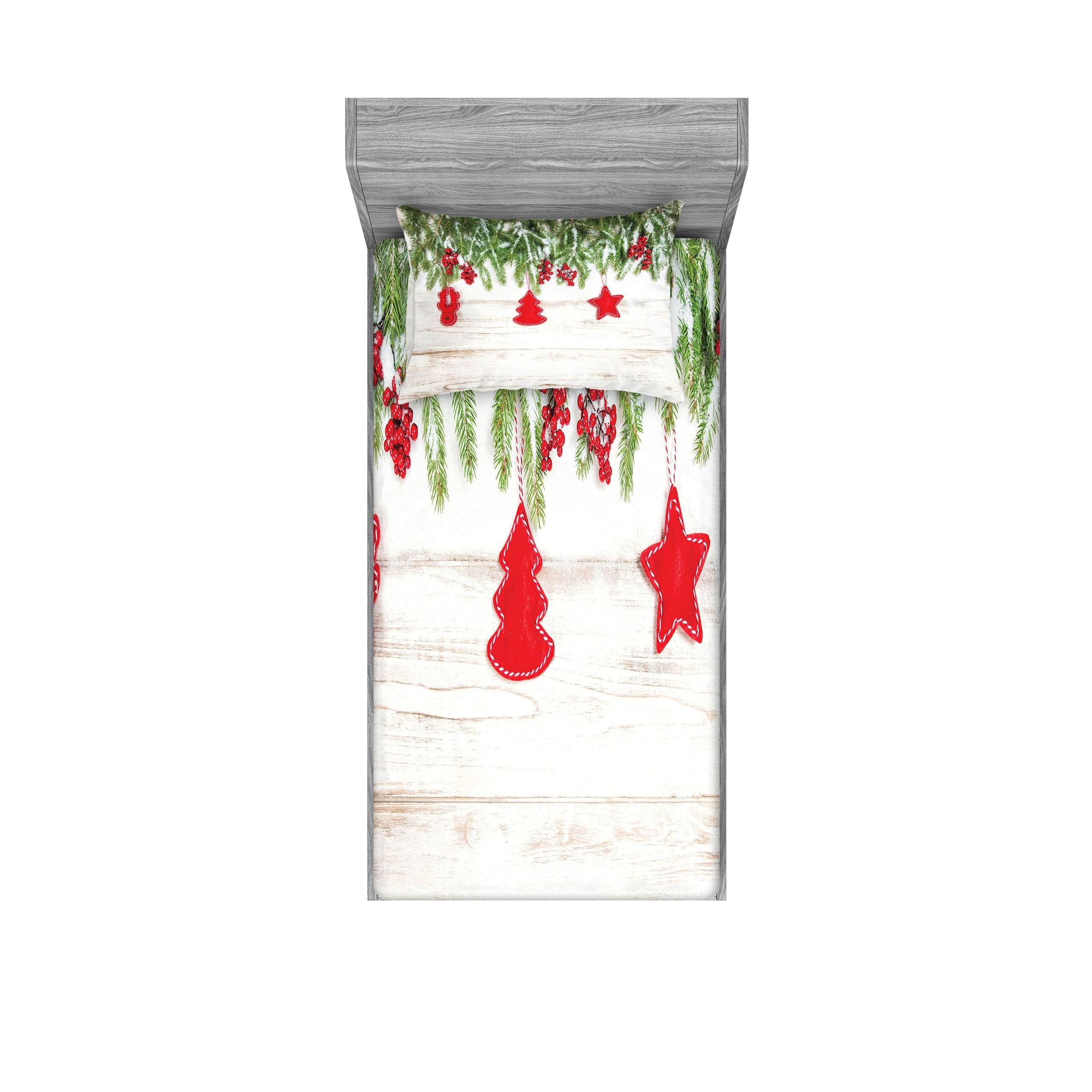 White and Red Christmas Print Twin Microfiber Sheet Set