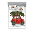 thumbnail image 1 of Ambesonne Christmas Fitted Sheet & Pillow Sham Set, Retro Car with Tree, Queen, Green Vermilion, 1 of 2