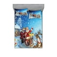 thumbnail image 1 of Ambesonne Christmas Fitted Sheet & Pillow Sham Set, Santa in Sleigh, Queen, Navy Blue, 1 of 2