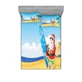 thumbnail image 1 of Ambesonne Christmas Fitted Sheet & Pillow Sham Set, Santa on Beach Surf, Queen, Blue Yellow, 1 of 2