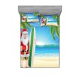 thumbnail image 1 of Ambesonne Christmas Fitted Sheet & Pillow Sham Set, Santa with Surfboard, Full, Blue Green, 1 of 2