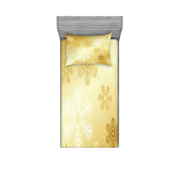 Ambesonne Christmas Fitted Sheet & Pillow Sham Set, Snowflakes Noel Yule, Twinxl, Sand Brown White