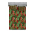 thumbnail image 1 of Ambesonne Christmas Fitted Sheet & Pillow Sham Set, Tree Pines Swirl Dot, Full, Dark Coral Dark Green, 1 of 2