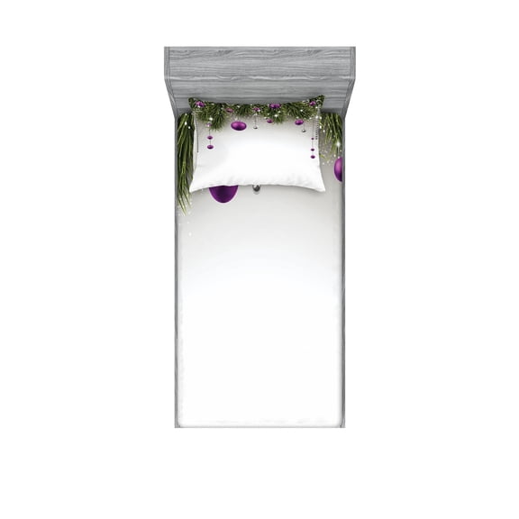 Ambesonne Christmas Fitted Sheet & Pillow Sham Set, Tree, Twin, Purple Grey Green