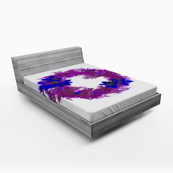 Ambesonne Christmas Fitted Sheet, Poinsettia Blossoms, Full Size, Multicolor